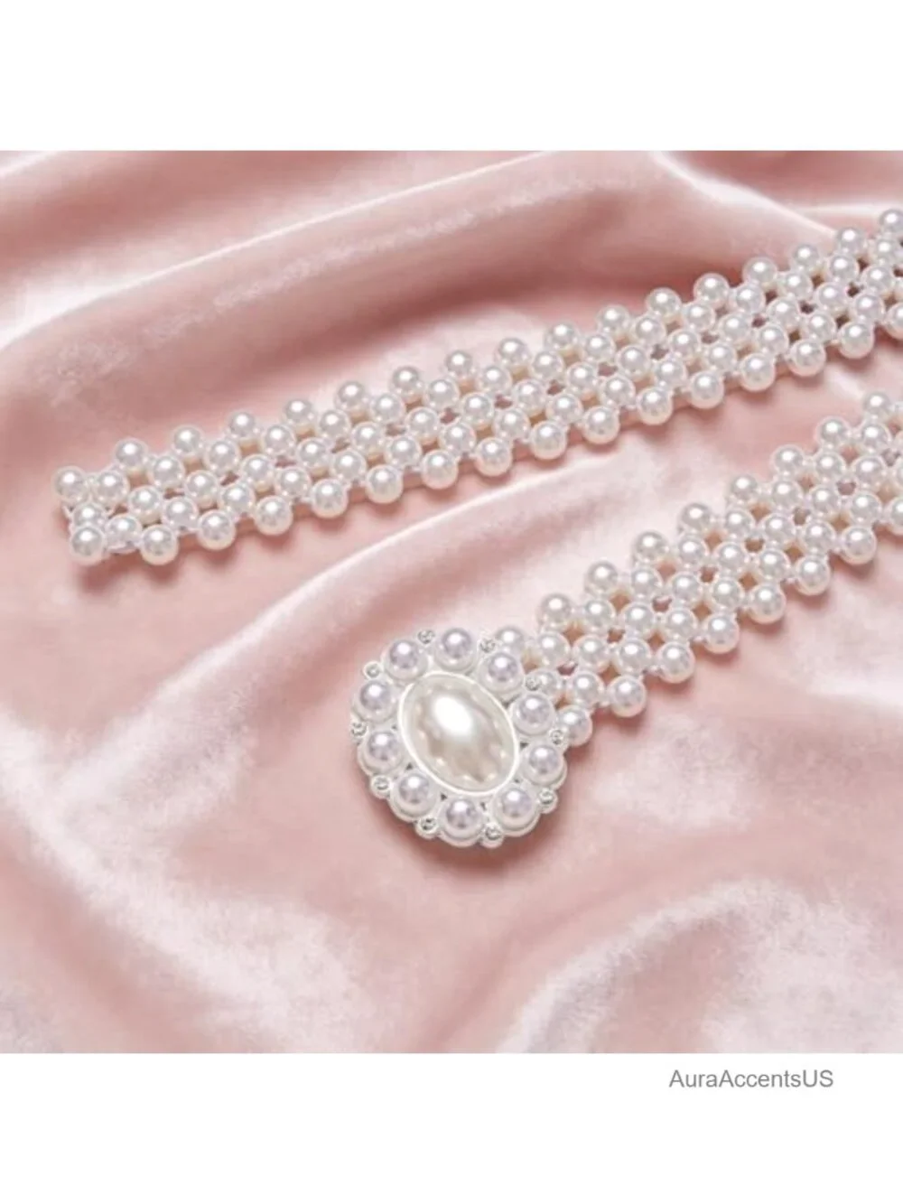 Elastic Waist Chain Pearl Belt Set with Rhinestones for Brides